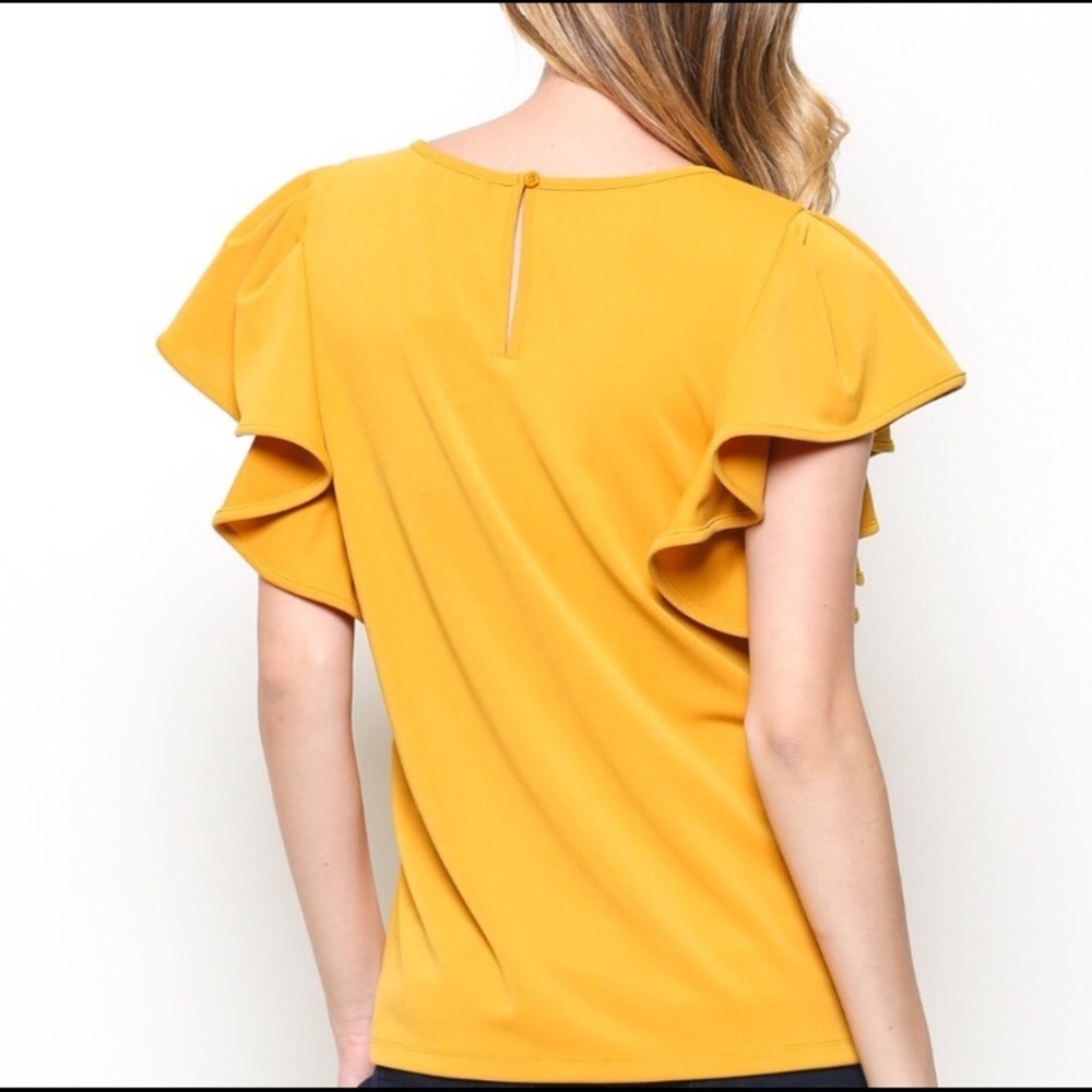 πΎHost Pickπ₯Puff Ruffled Top in Navy or Mustard - Picture 3 of 8